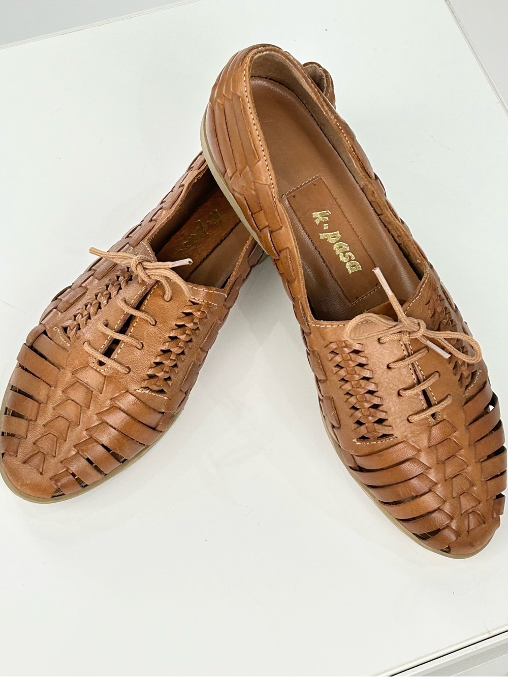 K Pasa Woven Leather Huarache Oxford Shoes Cognac Brown 7.5 M Brazil